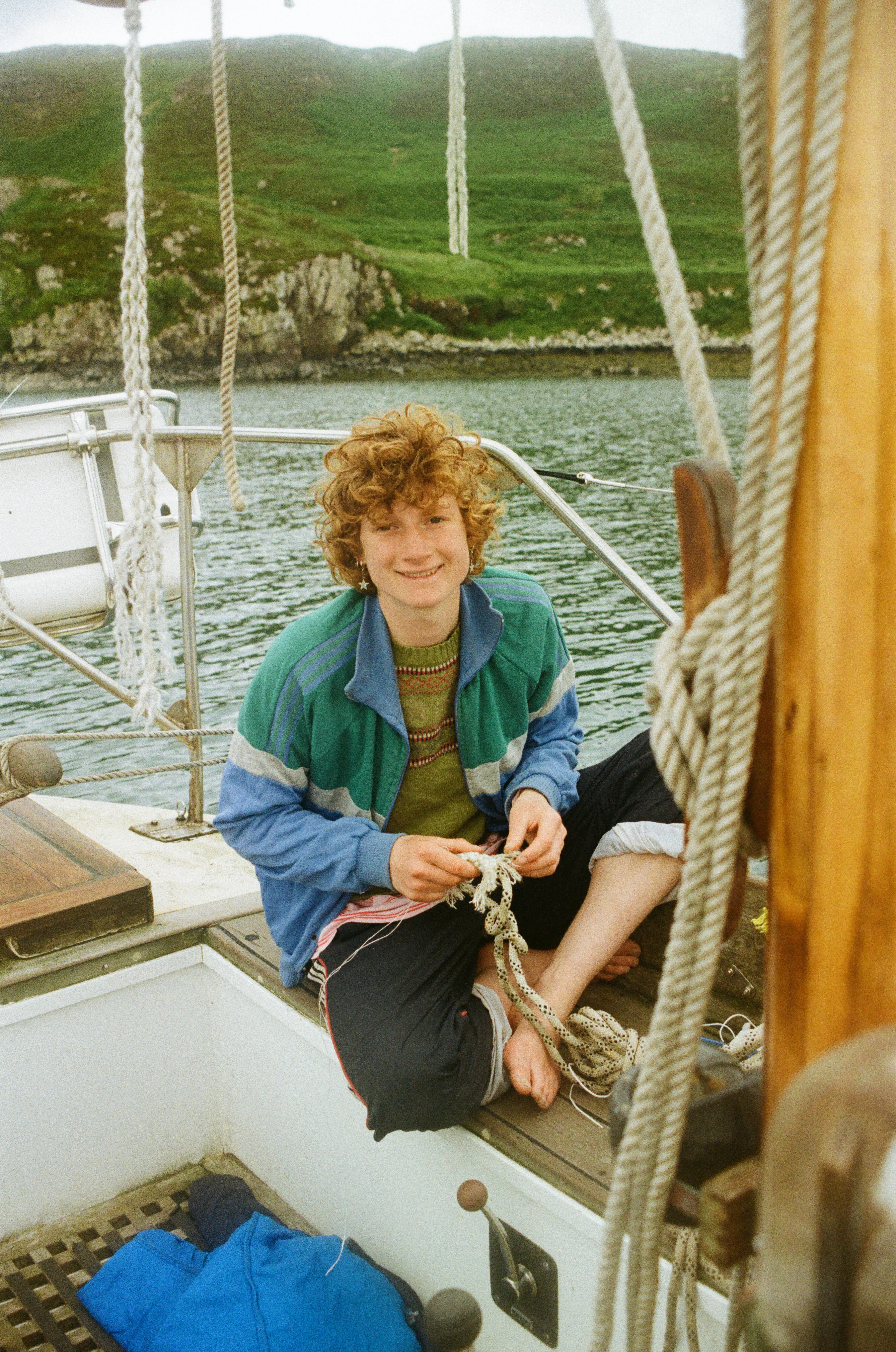 Meg fixing the jib sheet